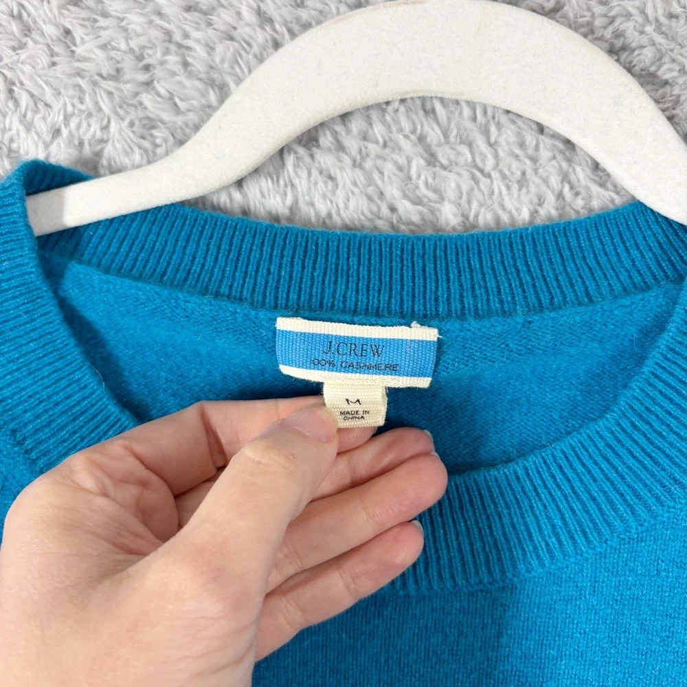 J. Crew Cashmere Slim Fit Crewneck Sweater Womens Size M Bright Blue Teal‎